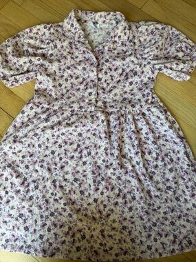 Zara Girls' Floral Puff-Sleeve Dress - Lavender Pink